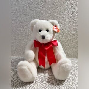 TY Classic Scrumptious 2006 White Bear with Red Ribbon